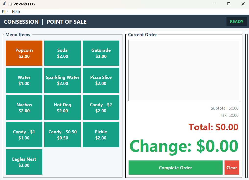 QuickStand POS Standard Layout