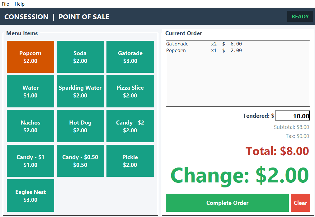 QuickStand POS Active Transaction and Change Calculation